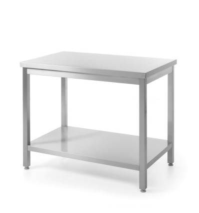 Central work table heavy duty with shelf, 600 mm deep