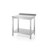 Wall work table with upstand and shelf - depth 600 mm