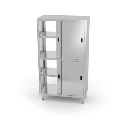 Pass-through cupboard with partition and sliding doors