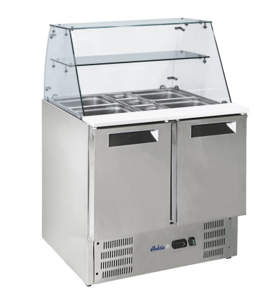 2-door refrigerated salad counter with glass superstructure