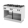 6-burner gas stove with a base closed on three sides, with a gas or electric oven