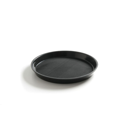 Serving tray, round, non-slip, high rim, black