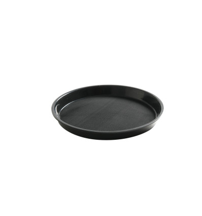 Serving tray, round, non-slip, high rim, black