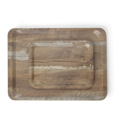 Serving tray with melamine laminate, non slip, with wood design